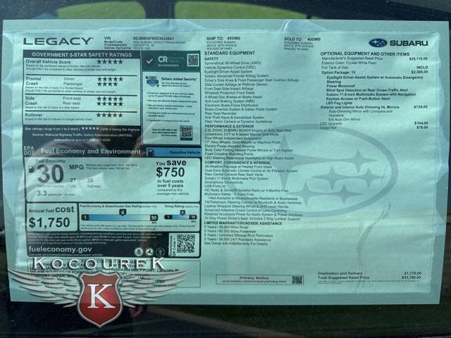 new 2025 Subaru Legacy car, priced at $33,786