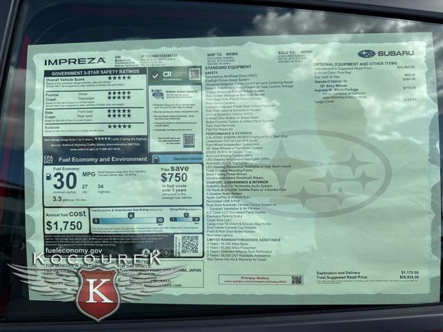 new 2025 Subaru Impreza car, priced at $25,894