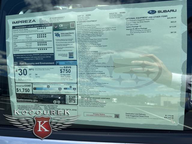 new 2025 Subaru Impreza car, priced at $25,310