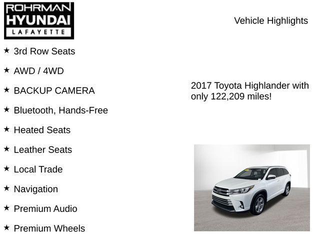 used 2017 Toyota Highlander car, priced at $19,798