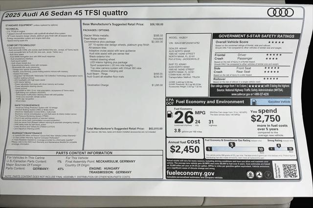 new 2025 Audi A6 car, priced at $63,015