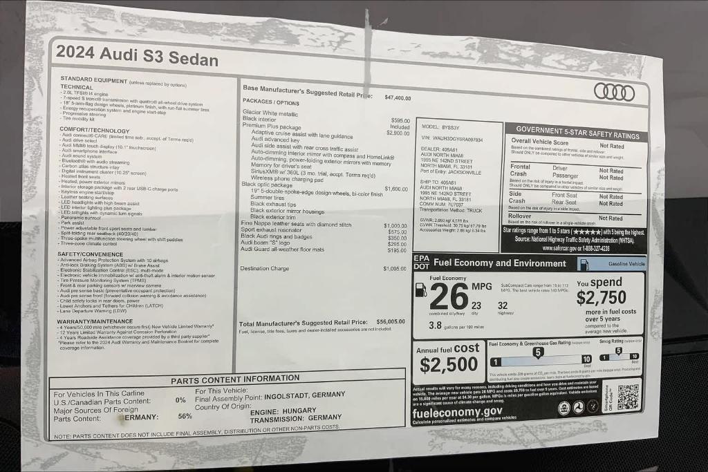 new 2024 Audi S3 car, priced at $56,005