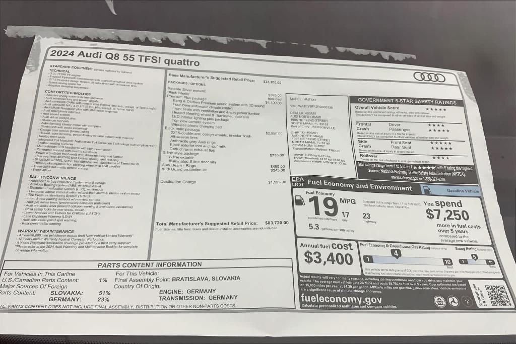 new 2024 Audi Q8 car, priced at $83,720