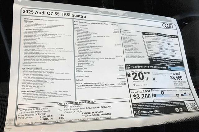 new 2025 Audi Q7 car, priced at $77,750