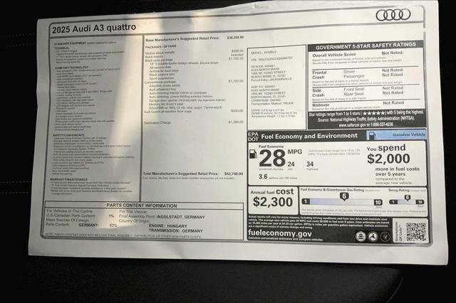 new 2025 Audi A3 car, priced at $43,740