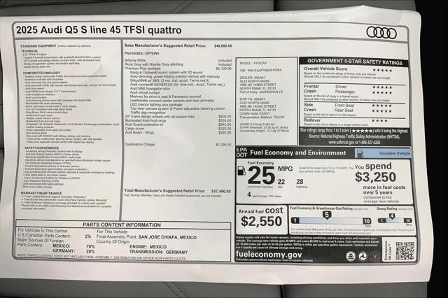 new 2025 Audi Q5 car, priced at $57,490