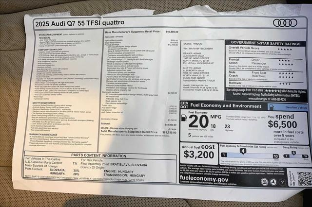 new 2025 Audi Q7 car, priced at $83,750