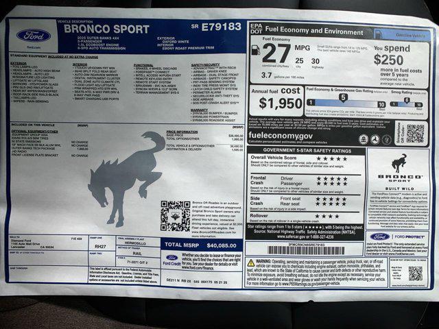 new 2025 Ford Bronco Sport car, priced at $40,085