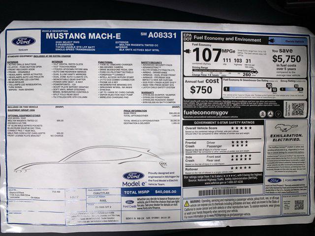 new 2025 Ford Mustang Mach-E car, priced at $40,085