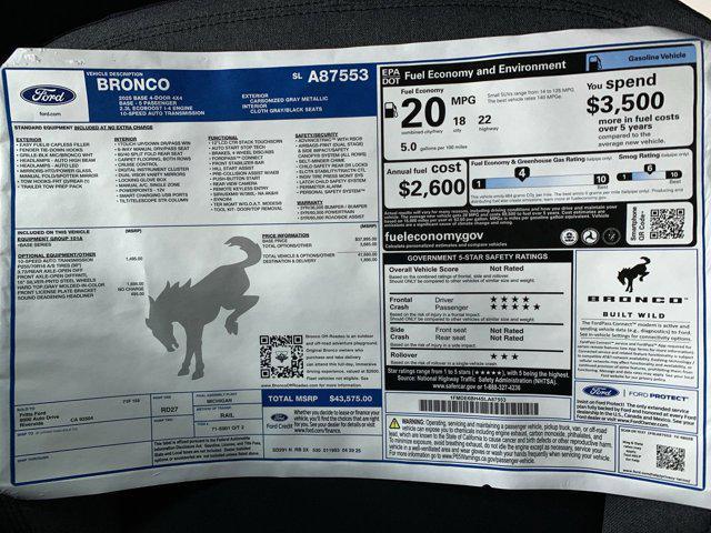 new 2025 Ford Bronco car, priced at $43,575