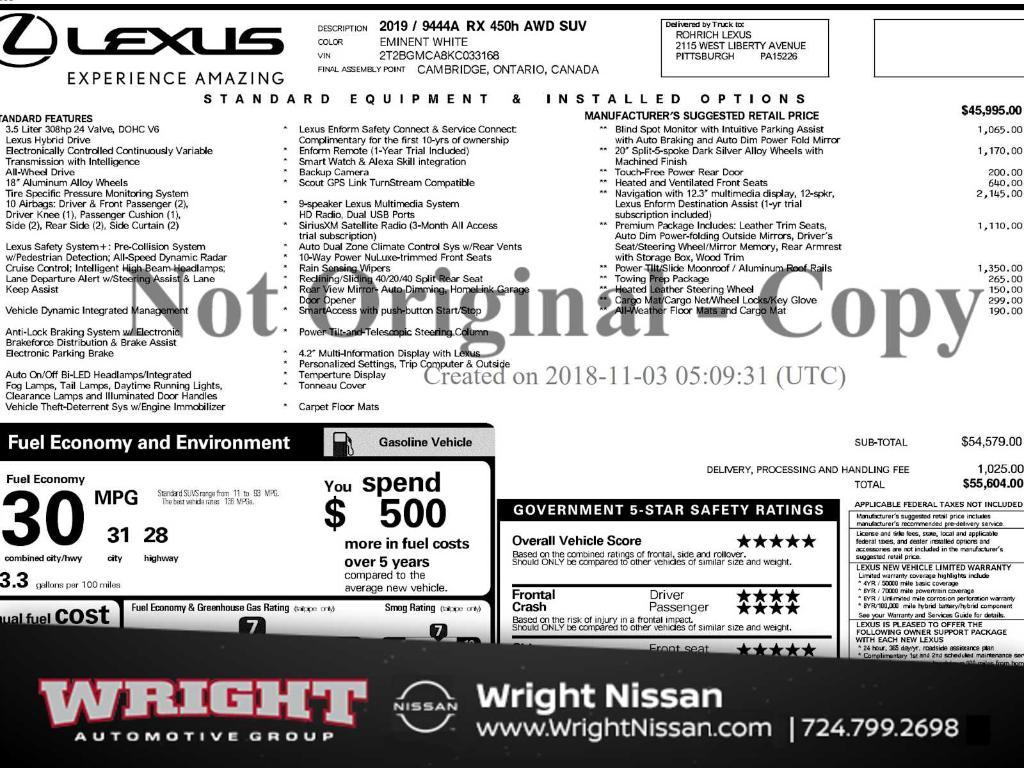 used 2019 Lexus RX 450h car, priced at $41,488