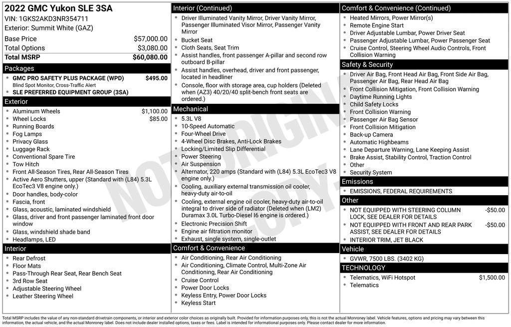 used 2022 GMC Yukon car, priced at $44,389