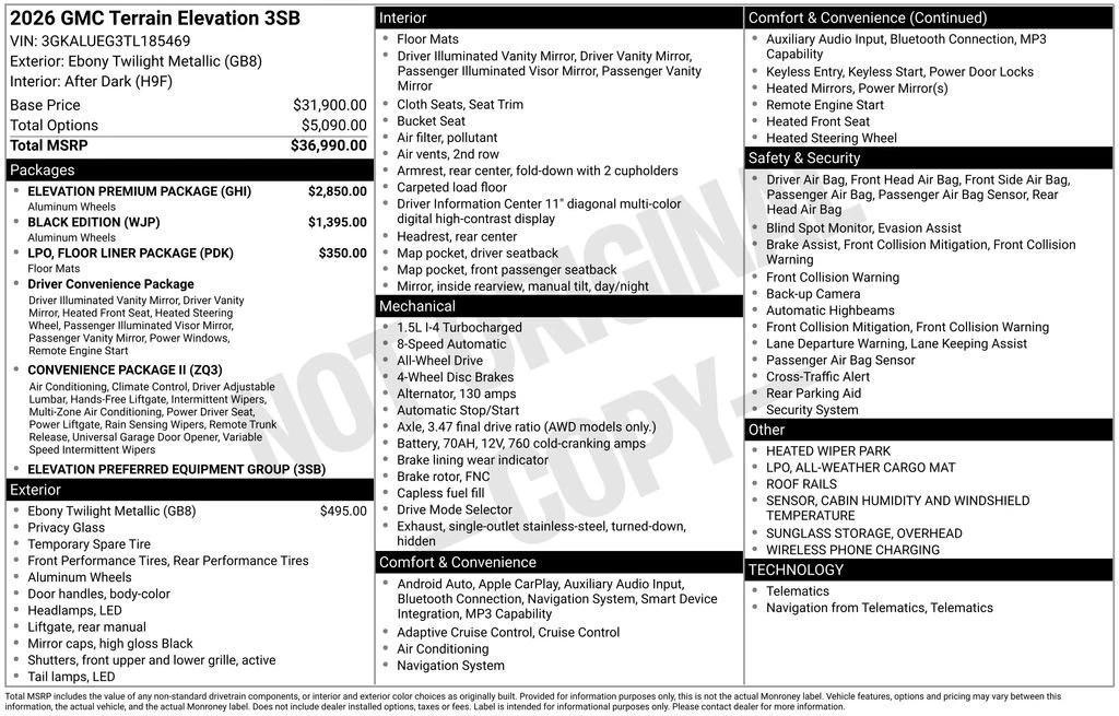 new 2026 GMC Terrain car, priced at $37,335