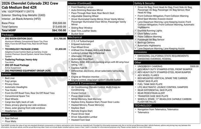 new 2026 Chevrolet Colorado car, priced at $57,142