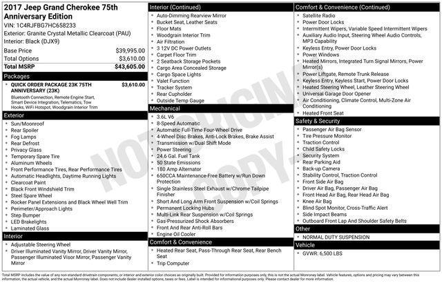 used 2017 Jeep Grand Cherokee car, priced at $15,000