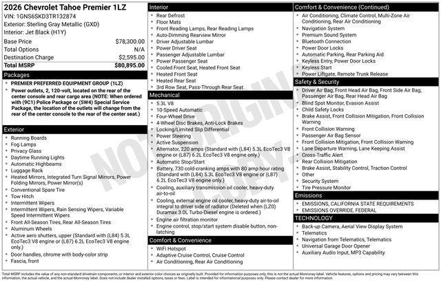 new 2026 Chevrolet Tahoe car, priced at $74,601