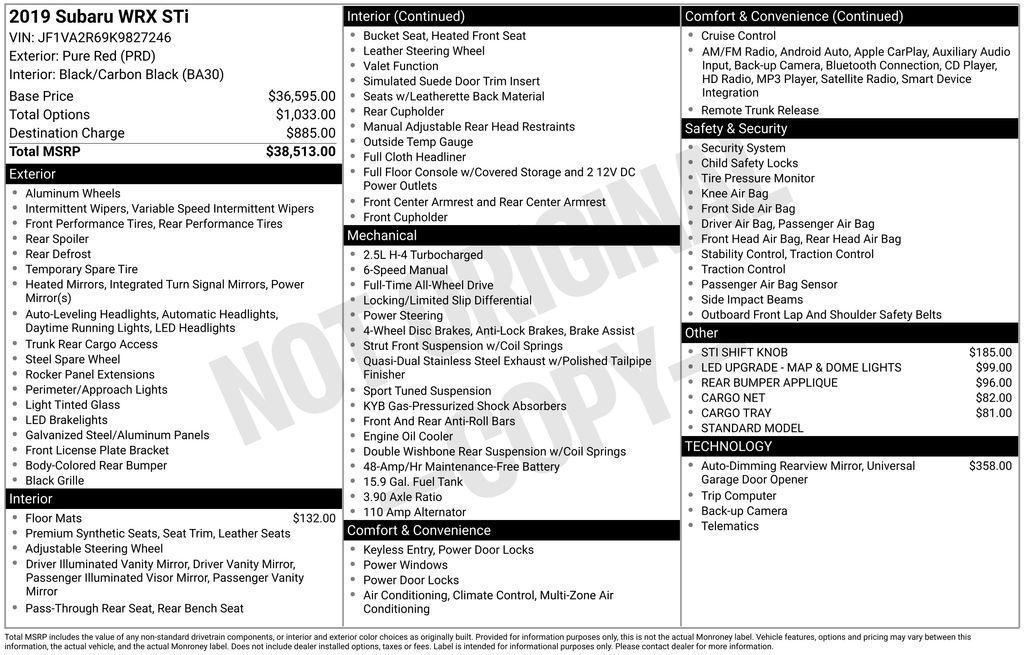 used 2019 Subaru WRX STI car, priced at $22,888