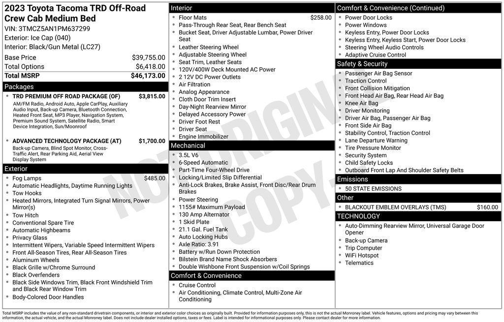 used 2023 Toyota Tacoma car, priced at $37,950