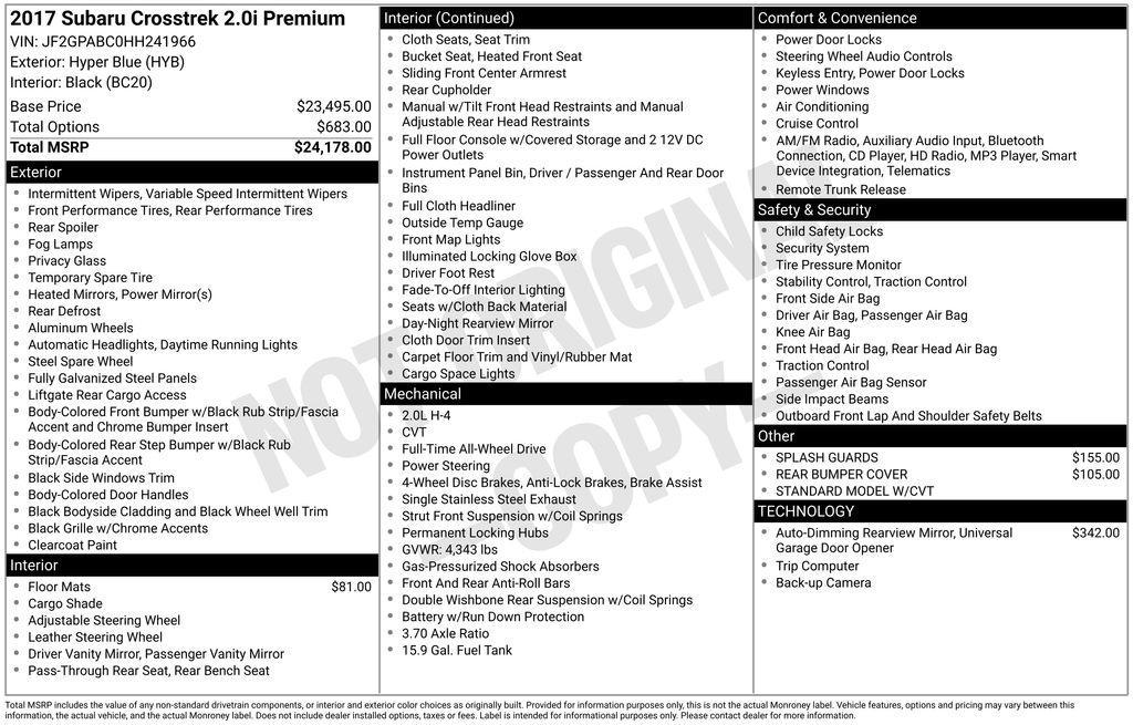 used 2017 Subaru Crosstrek car, priced at $17,500