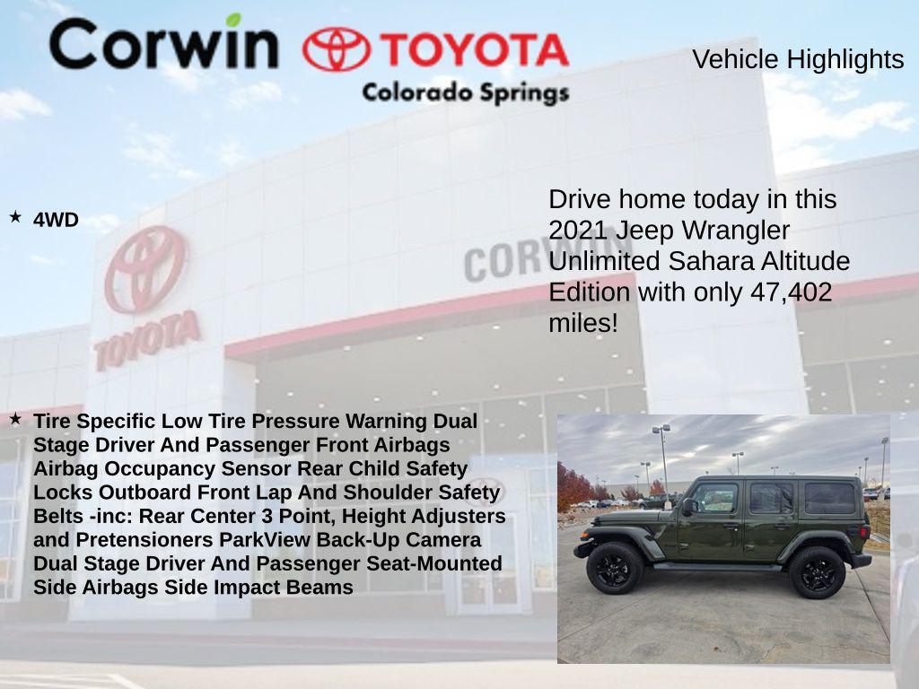 used 2021 Jeep Wrangler Unlimited car, priced at $32,500