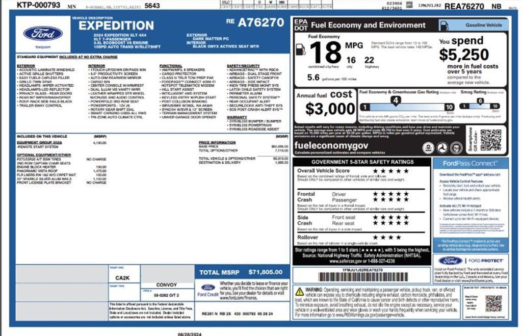 new 2024 Ford Expedition car, priced at $71,805