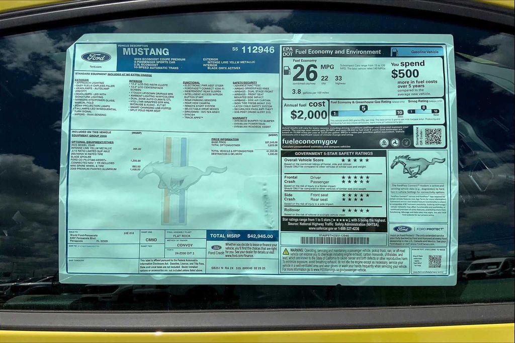 new 2025 Ford Mustang car, priced at $40,145