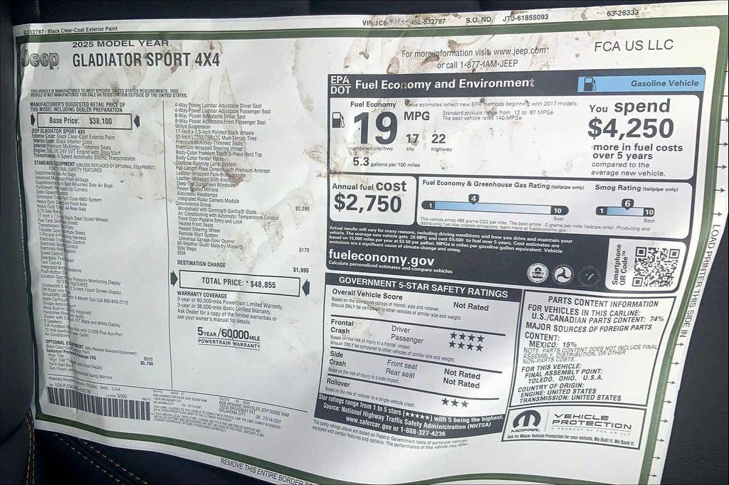new 2025 Jeep Gladiator car, priced at $43,155