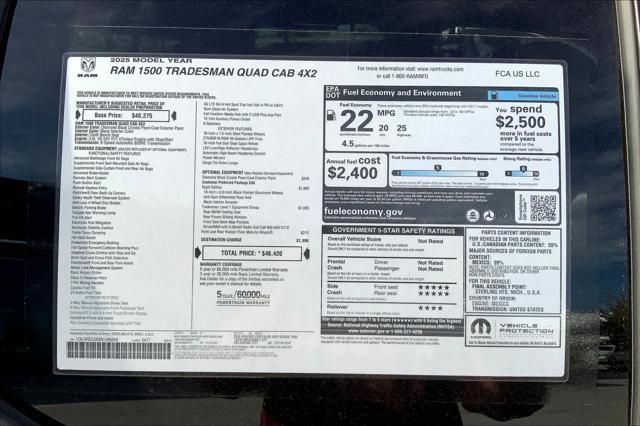 new 2025 Ram 1500 car, priced at $41,420