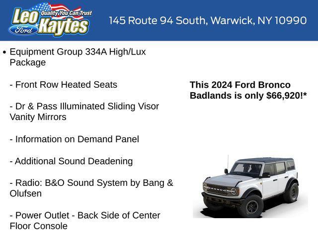 new 2024 Ford Bronco car, priced at $66,920
