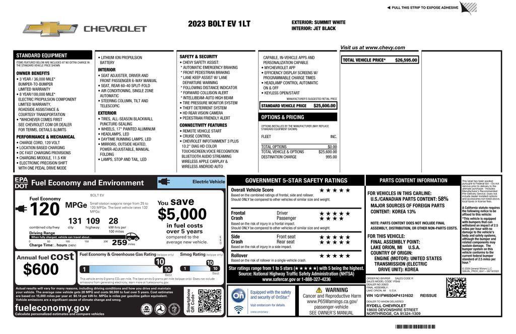 used 2023 Chevrolet Bolt EV car, priced at $18,473