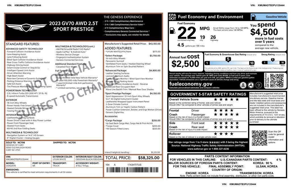used 2023 Genesis GV70 car, priced at $35,775