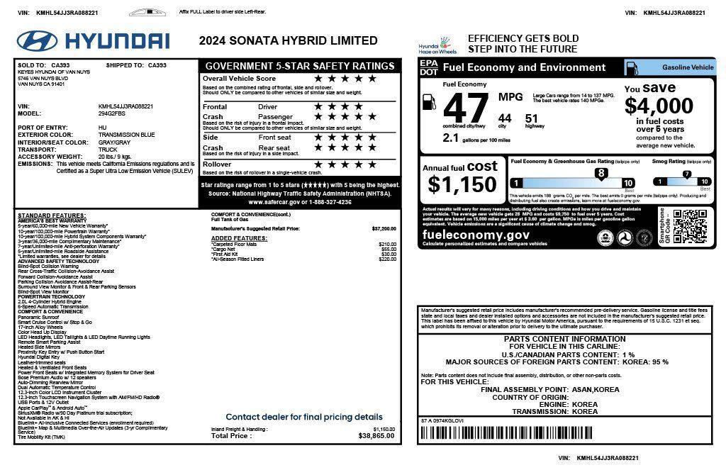 used 2024 Hyundai Sonata Hybrid car, priced at $26,975
