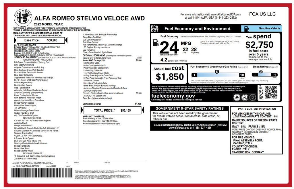 used 2022 Alfa Romeo Stelvio car, priced at $28,973