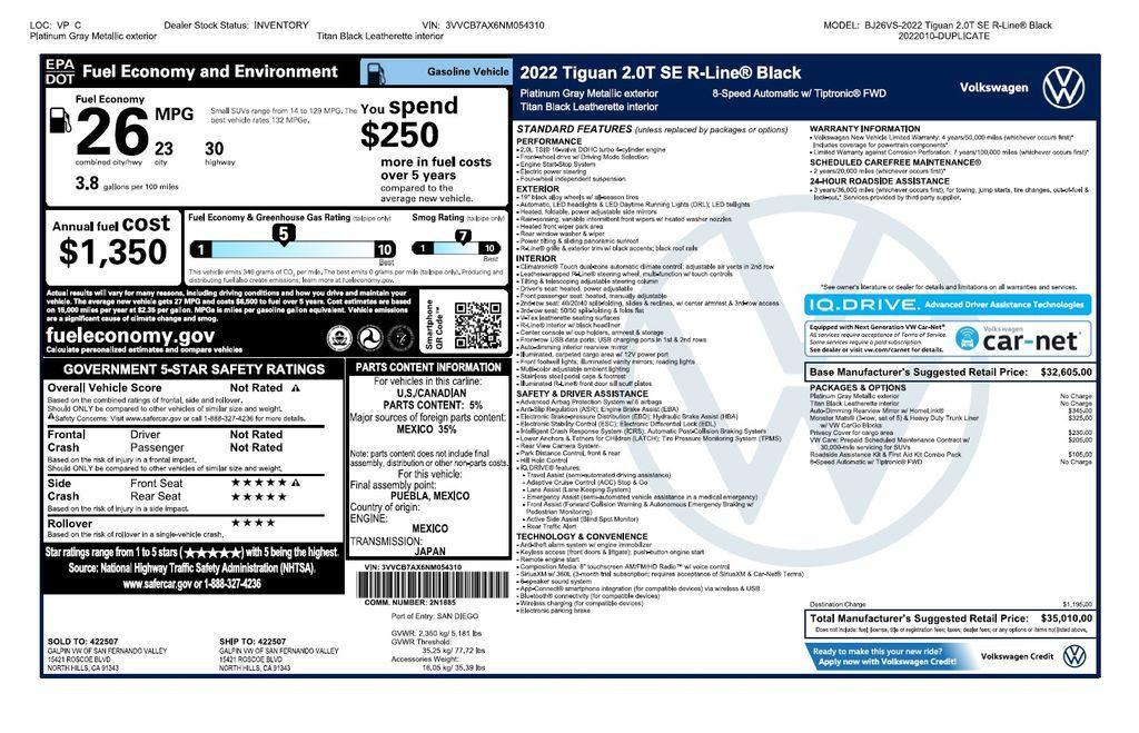 used 2022 Volkswagen Tiguan car, priced at $25,673