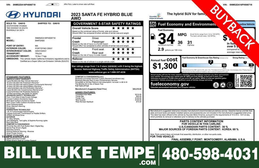 used 2023 Hyundai SANTA FE HEV car, priced at $25,975