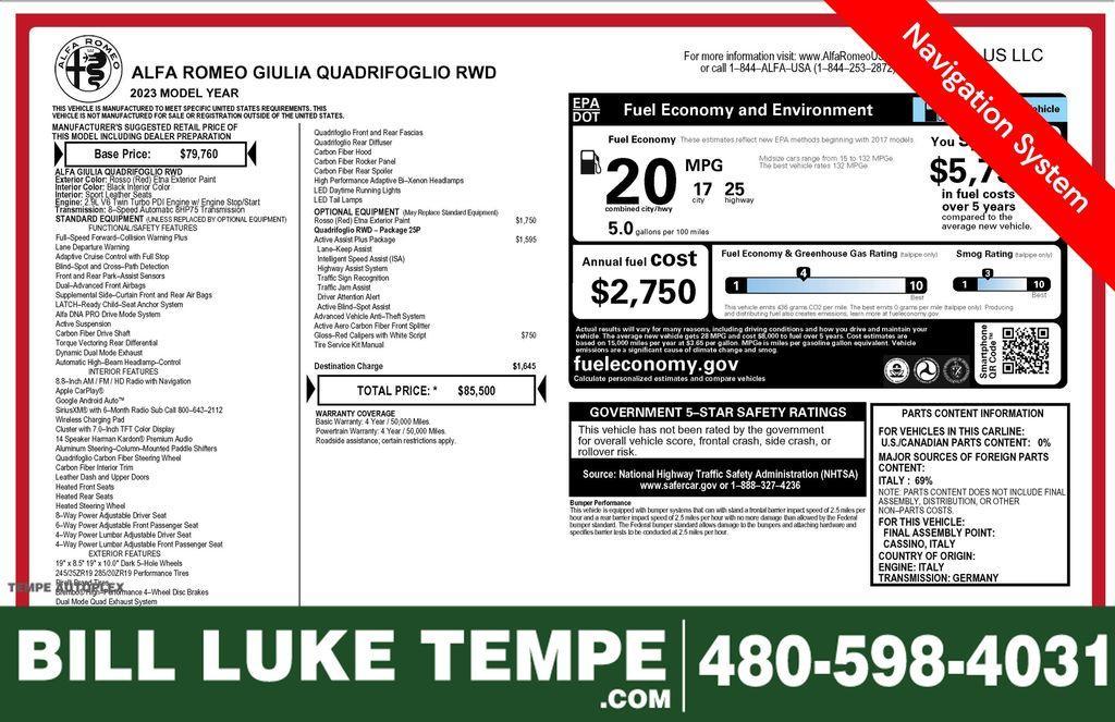 used 2023 Alfa Romeo Giulia car, priced at $46,975