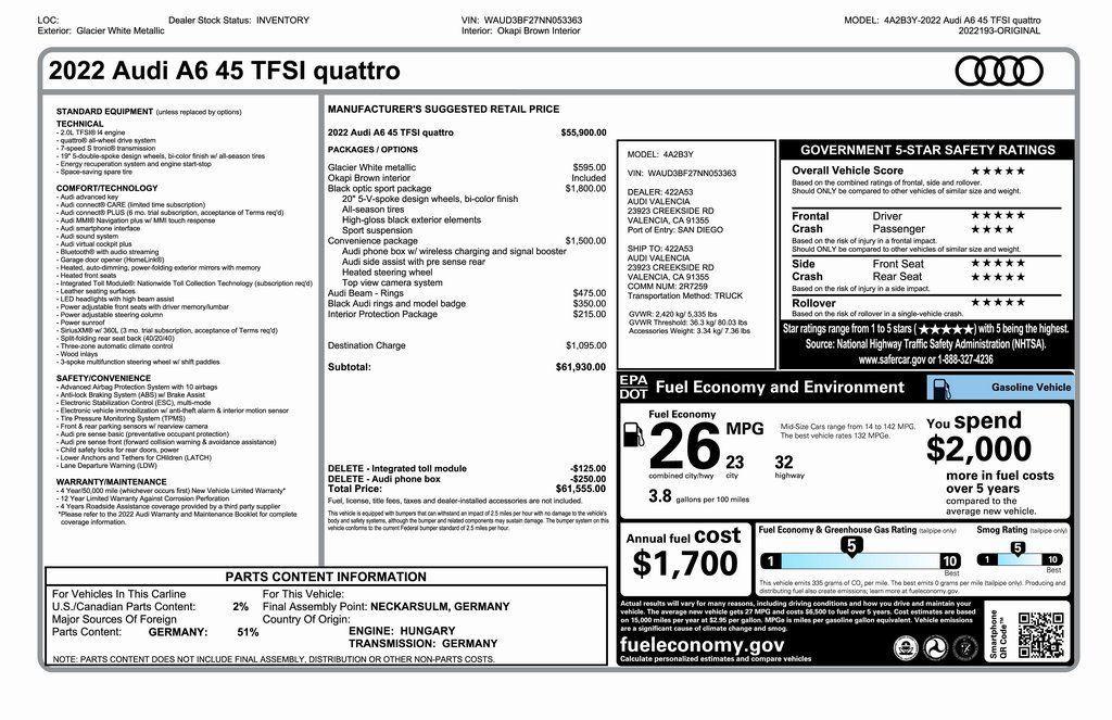 used 2022 Audi A6 car, priced at $27,975