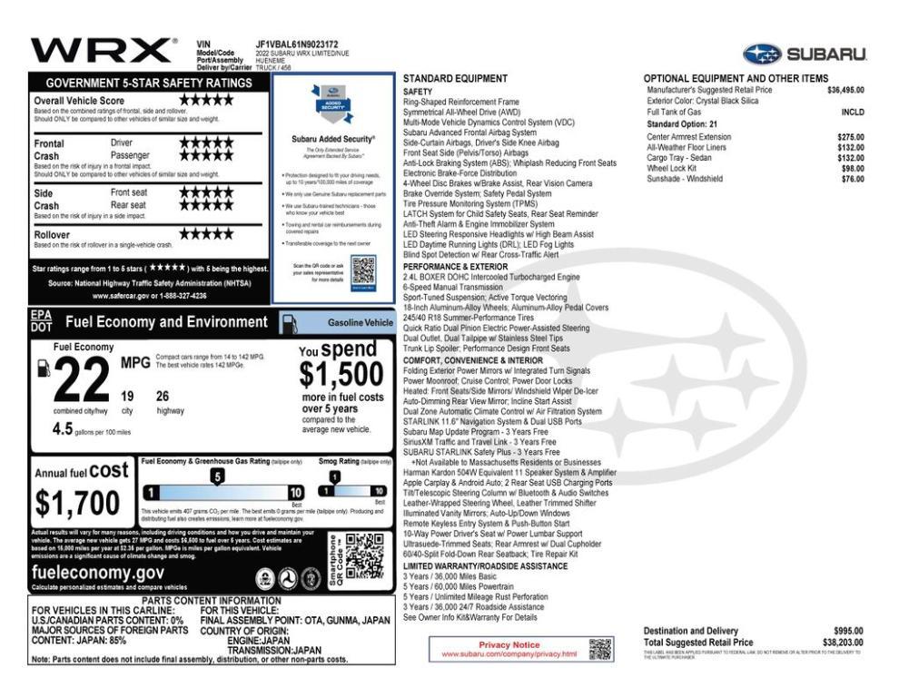 used 2022 Subaru WRX car, priced at $29,973