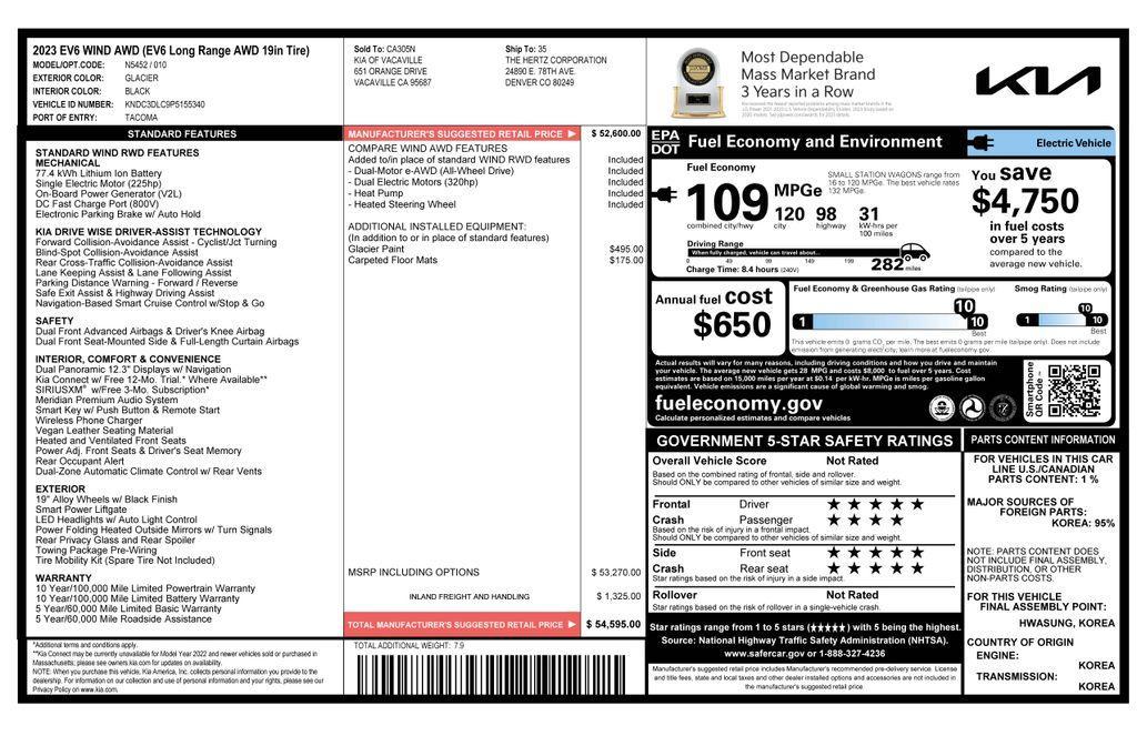 used 2023 Kia EV6 car, priced at $26,373