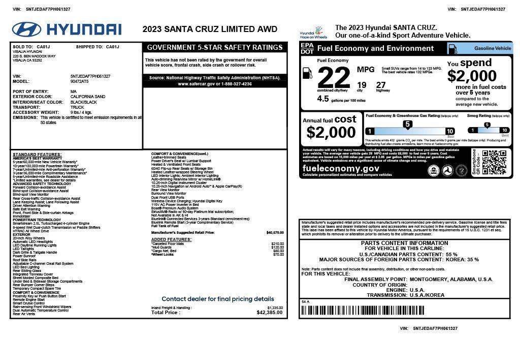 used 2023 Hyundai SANTA CRUZ car, priced at $25,975