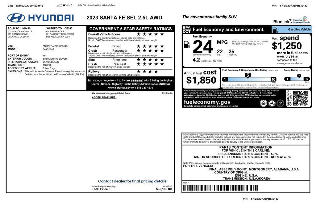 used 2023 Hyundai Santa Fe car, priced at $20,473