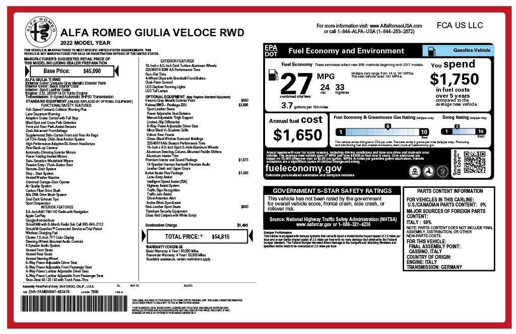 used 2022 Alfa Romeo Giulia car, priced at $29,973