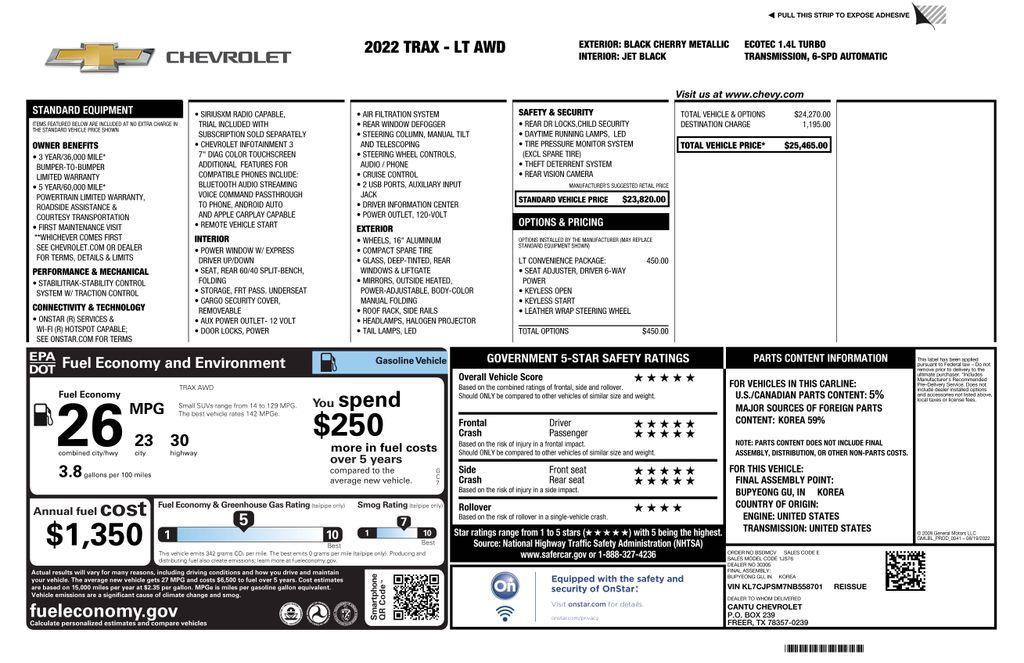 used 2022 Chevrolet Trax car, priced at $17,873