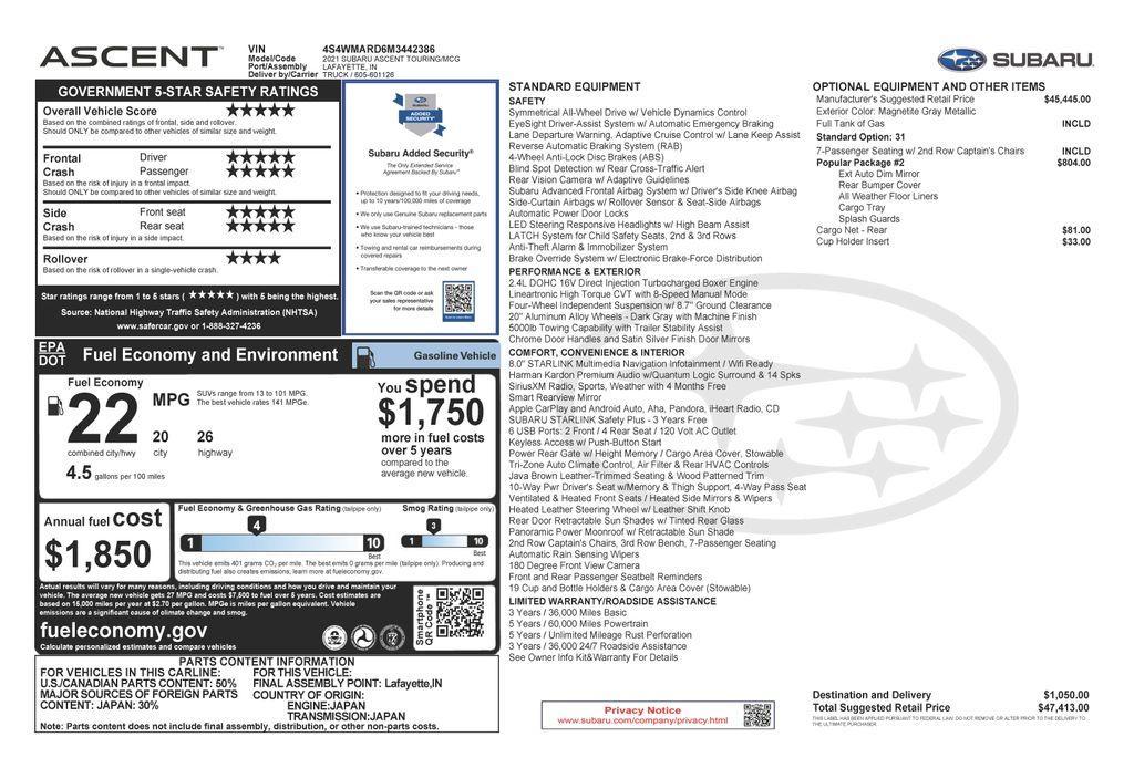 used 2021 Subaru Ascent car