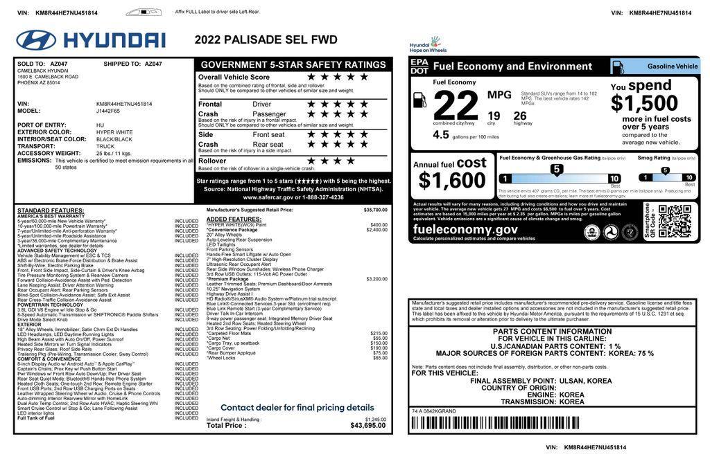used 2022 Hyundai Palisade car, priced at $26,973