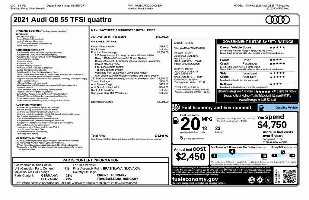 used 2021 Audi Q8 car, priced at $39,273