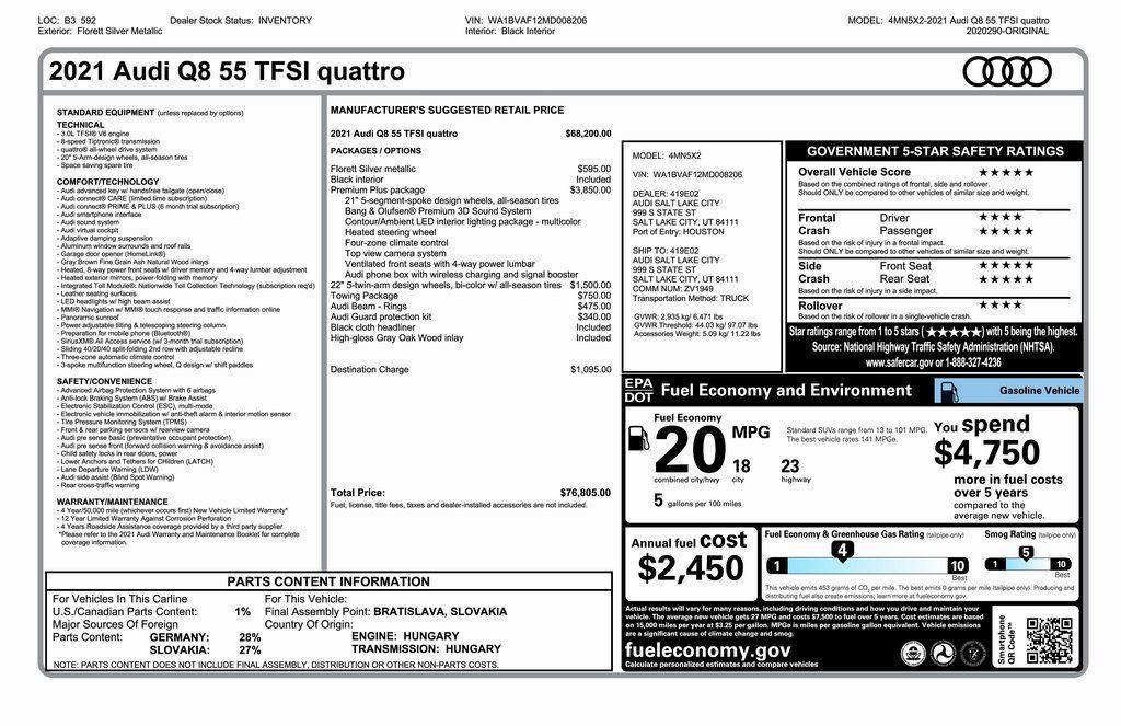 used 2021 Audi Q8 car, priced at $44,073