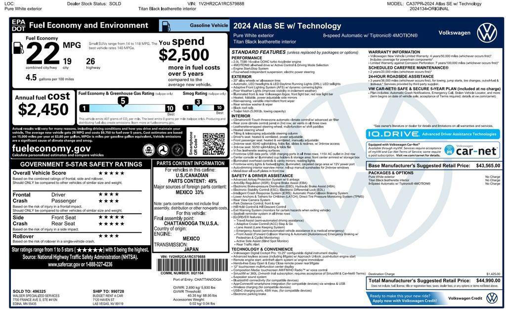 used 2024 Volkswagen Atlas car, priced at $30,273
