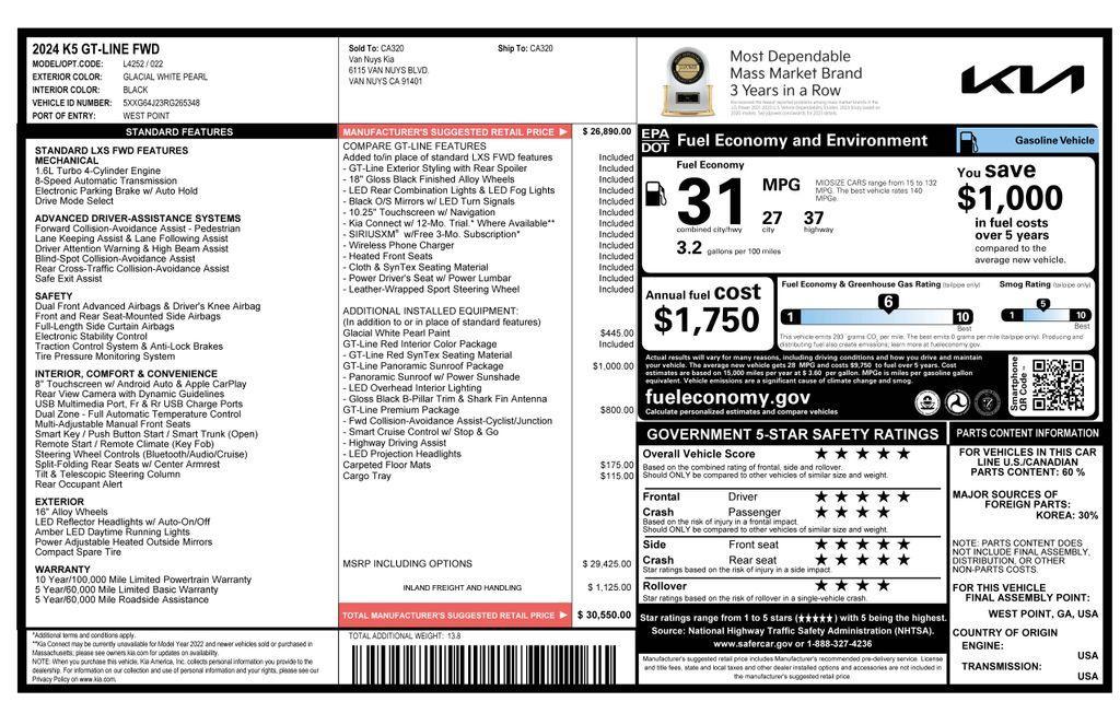 used 2024 Kia K5 car, priced at $23,775