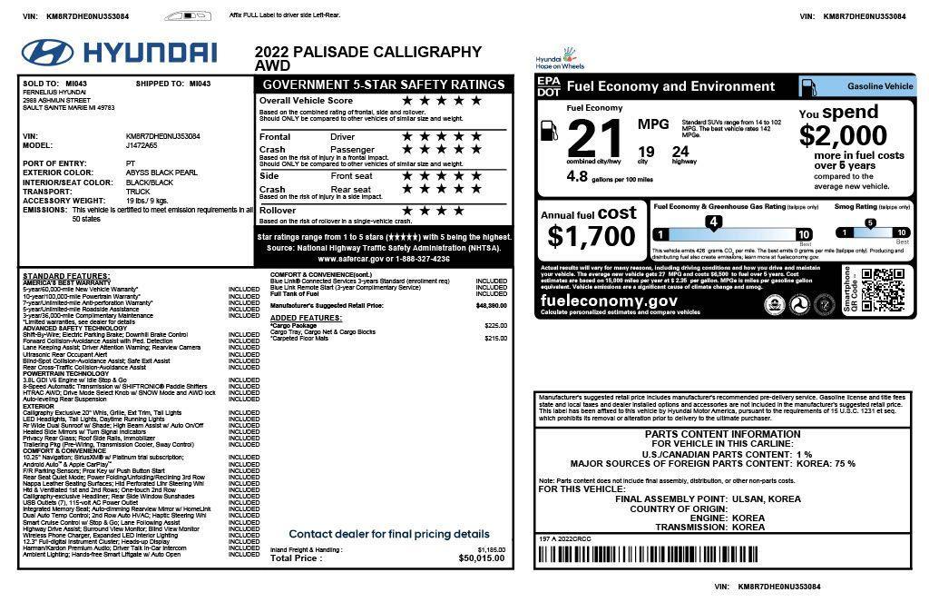 used 2022 Hyundai Palisade car, priced at $34,975